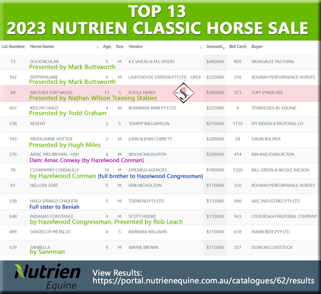 2023 Nutrien Classic Horse Sale Top 13 Select Sires